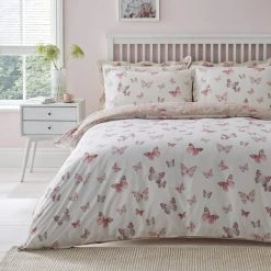 Dunelm Botanica Butterfly Blush Reversible Duvet Cover And Pillowcase Set -pillowcase shop 1000049848 alt01