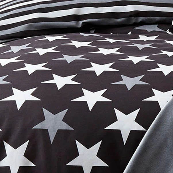 Dunelm Stars And Stripes Black Duvet Cover And Pillowcase Set 4 Dunelm Stars And Stripes Black Duvet Cover And Pillowcase Set - Image 2