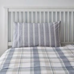 Dunelm Harrison Blue Reversible Duvet Cover And Pillowcase Set -pillowcase shop 1000074906 alt05