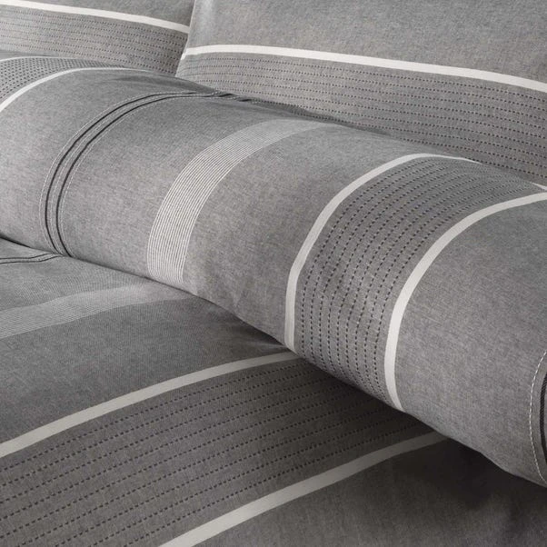 Dunelm Willington Grey Striped Woven Duvet Cover And Pillowcase Set 4 Dunelm Willington Grey Striped Woven Duvet Cover And Pillowcase Set - Image 2