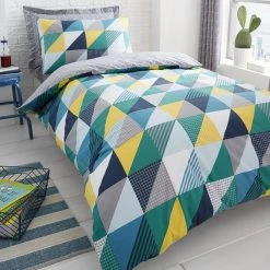 Dunelm Geo Green Duvet Cover And Pillowcase Twin Pack Set -pillowcase shop 1000117500 alt02