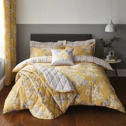Dunelm Ashbourne Ochre Reversible Duvet Cover And Pillowcase Set -pillowcase shop 1000140049 alt05