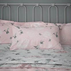 Dunelm Heavenly Hummingbird Grey & Blush Duvet Cover And Pillowcase Set -pillowcase shop 1000140278 alt03