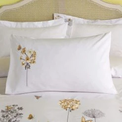 Dunelm Hydrangea Floral Ochre Embroidered Duvet Cover And Pillowcase Set -pillowcase shop 1000151460 alt02