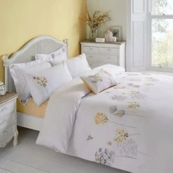 Dunelm Hydrangea Floral Ochre Embroidered Duvet Cover And Pillowcase Set -pillowcase shop 1000151460 alt03