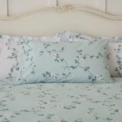 Dunelm Edith Duck Egg Floral Reversible Duvet Cover And Pillowcase Set -pillowcase shop 1000151494 alt02