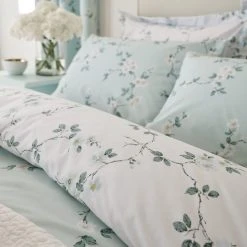 Dunelm Edith Duck Egg Floral Reversible Duvet Cover And Pillowcase Set -pillowcase shop 1000151494 alt04