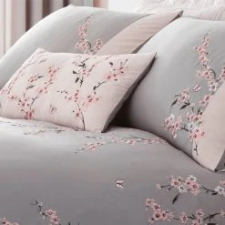 Catherine Lansfield Embroidered Blossom Grey Duvet Cover And Pillowcase Set -pillowcase shop 1000155203 alt01