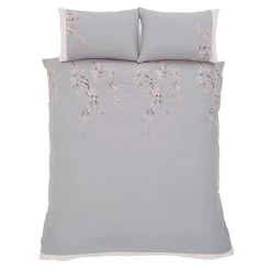 Catherine Lansfield Embroidered Blossom Grey Duvet Cover And Pillowcase Set -pillowcase shop 1000155203 alt02