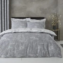 Dunelm Chinoiserie Grey Reversible Duvet Cover And Pillowcase Set -pillowcase shop 1000159699 alt01