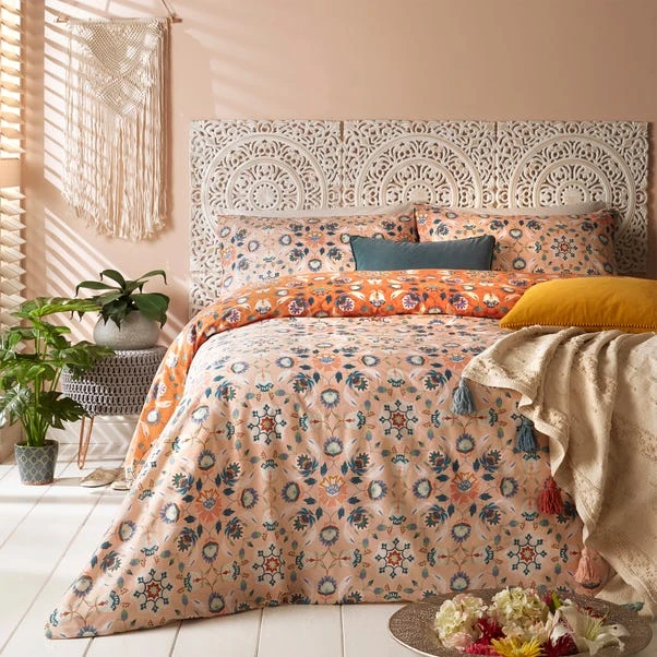 Furn Furn. Folk Flora Orange Reversible Duvet Cover And Pillowcase Set 4 Furn Furn. Folk Flora Orange Reversible Duvet Cover And Pillowcase Set - Image 2