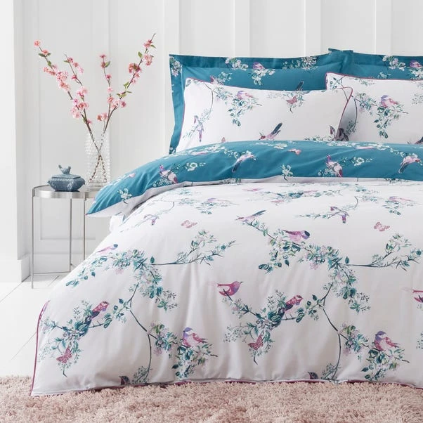 Dunelm Beautiful Birds Teal Duvet Cover And Pillowcase Set 4 Dunelm Beautiful Birds Teal Duvet Cover And Pillowcase Set - Image 2