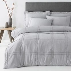 Dunelm Denver Marl Grey Pintuck Duvet Cover And Pillowcase Set -pillowcase shop 1000181855 alt01