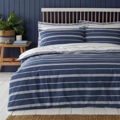 Dunelm Falmouth Navy Striped Reversible Duvet Cover And Pillowcase Set -pillowcase shop 1000181948 alt01