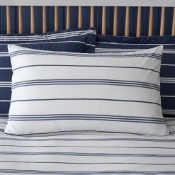 Dunelm Falmouth Navy Striped Reversible Duvet Cover And Pillowcase Set -pillowcase shop 1000181948 alt02