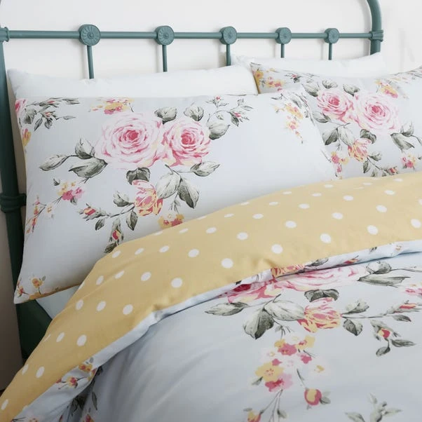Catherine Lansfield Canterbury Duck Egg Floral Duvet Cover And Pillowcase Set 4 Catherine Lansfield Canterbury Duck Egg Floral Duvet Cover And Pillowcase Set - Image 2