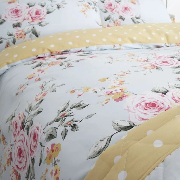 Catherine Lansfield Canterbury Duck Egg Floral Duvet Cover And Pillowcase Set 5 Catherine Lansfield Canterbury Duck Egg Floral Duvet Cover And Pillowcase Set - Image 3