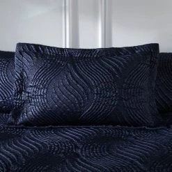 Dunelm Romilly Wave Luxe Pinsonic Navy Duvet Cover And Pillowcase Set -pillowcase shop 1000185697 alt01