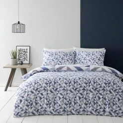 Dunelm Elements Bako Reversible Geometric Blue Duvet Cover And Pillowcase Set -pillowcase shop 1000185747 alt01
