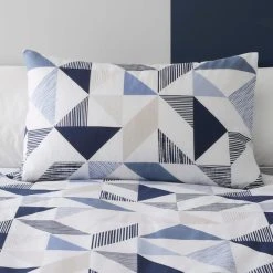 Dunelm Elements Bako Reversible Geometric Blue Duvet Cover And Pillowcase Set -pillowcase shop 1000185747 alt03