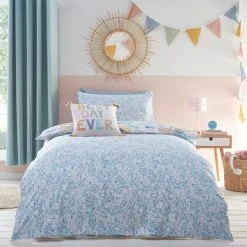 Dunelm Naive Floral Blue 100% Cotton Reversible Duvet Cover And Pillowcase Set -pillowcase shop 1000186786 alt01