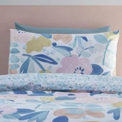 Dunelm Naive Floral Blue 100% Cotton Reversible Duvet Cover And Pillowcase Set -pillowcase shop 1000186786 alt02