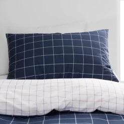 Dunelm Checked 100% Cotton Reversible Duvet Cover And Pillowcase Twin Pack Set -pillowcase shop 1000186818 alt02