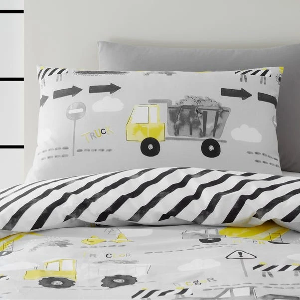 Dunelm Construction Grey 100% Cotton Reversible Duvet Cover And Pillowcase Set 5 Dunelm Construction Grey 100% Cotton Reversible Duvet Cover And Pillowcase Set - Image 3