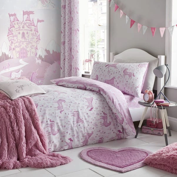 Catherine Lansfield Folk Unicorn Pink Duvet Cover And Pillowcase Set 3 Catherine Lansfield Folk Unicorn Pink Duvet Cover And Pillowcase Set