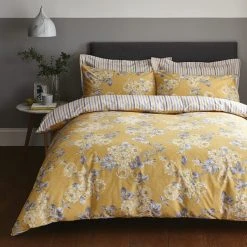 Dunelm Ashbourne Ochre Reversible Duvet Cover And Pillowcase Set