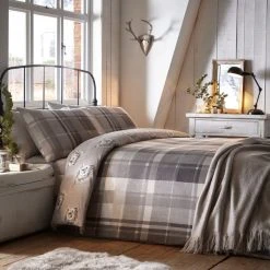 Dunelm Colville Grey Check 100% Brushed Cotton Reversible Duvet Cover And Pillowcase Set