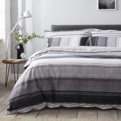Dunelm Ellis Grey Stripe Reversible Duvet Cover And Pillowcase Set