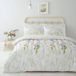 Dunelm Felicity White Floral Reversible 100% Cotton Duvet Cover And Pillowcase Set