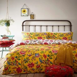 Riva Home Furn. Pomelo Yellow Reversible Duvet Cover And Pillowcase Set