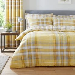 Dunelm Ovie Ochre Reversible Duvet Cover And Pillowcase Set