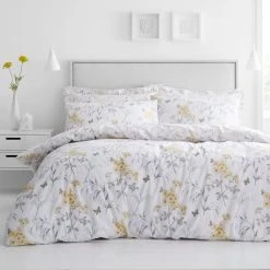 Dunelm Maria Ochre Reversible Floral Duvet Cover And Pillowcase Set