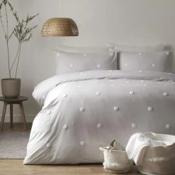 Dunelm Appletree Dot Silver 100% Cotton Duvet Cover And Pillowcase Set
