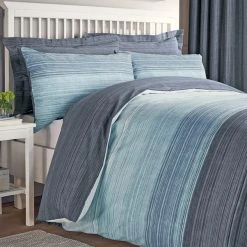 Dunelm Halton Blue Reversible Duvet Cover And Pillowcase Set