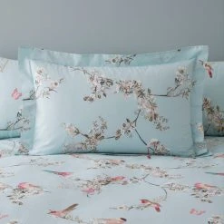 Dunelm Beautiful Birds Duck-Egg Oxford Pillowcase