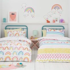 Dunelm Elements Rainbow Geometric 100% Cotton Duvet Cover And Pillowcase Twin Pack Set