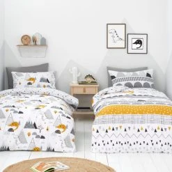 Dunelm Elements Geosaurus 100% Cotton Duvet Cover And Pillowcase Twin Pack Set