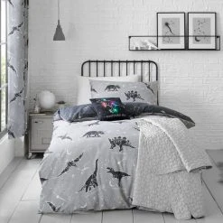 Dunelm Black Space Dinosaur Single Duvet Cover And Pillowcase Set