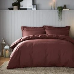 Dunelm Soft & Cosy Luxury Brushed Cotton Claret Duvet Cover And Pillowcase Set
