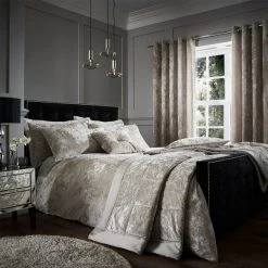 Catherine Lansfield Natural Crushed Velvet Duvet Cover And Pillowcase Set