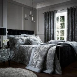 Catherine Lansfield Silver Crushed Velvet Duvet Cover And Pillowcase Set