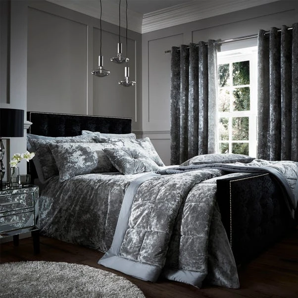 Catherine Lansfield Silver Crushed Velvet Duvet Cover And Pillowcase Set 3 Catherine Lansfield Silver Crushed Velvet Duvet Cover And Pillowcase Set