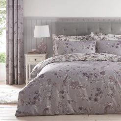 Dunelm Oriental Bird Mauve Duvet Cover And Pillowcase Set
