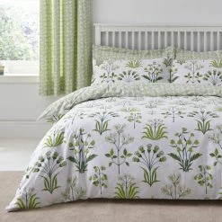 Dunelm Florentina Green 100% Cotton Reversible Duvet Cover And Pillowcase Set
