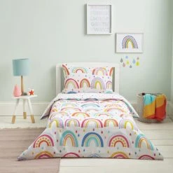 Elements Rainbow Reversible 100% Cotton Cot Bed / Toddler Duvet Cover And Pillowcase Set