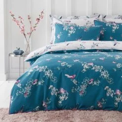Dunelm Beautiful Birds Teal Duvet Cover And Pillowcase Set